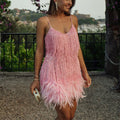 Women's Tassel Feather Sequin Dinner Sexy Strap Dress