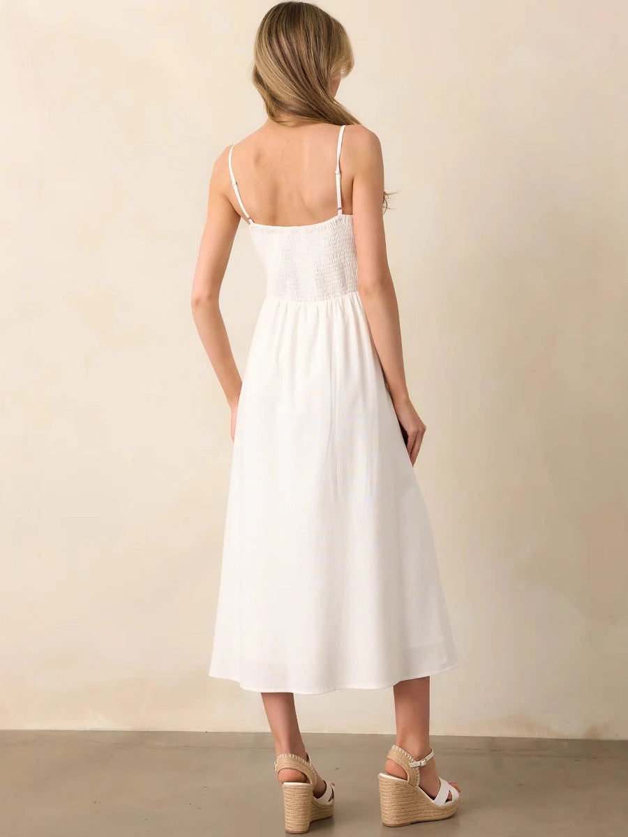 Women's Summer Fashion Sexy Backless Smocking Waist Dress