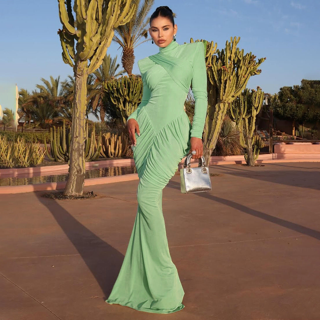Women's Autumn Temperament Pure Color Turtleneck Backless Clothing