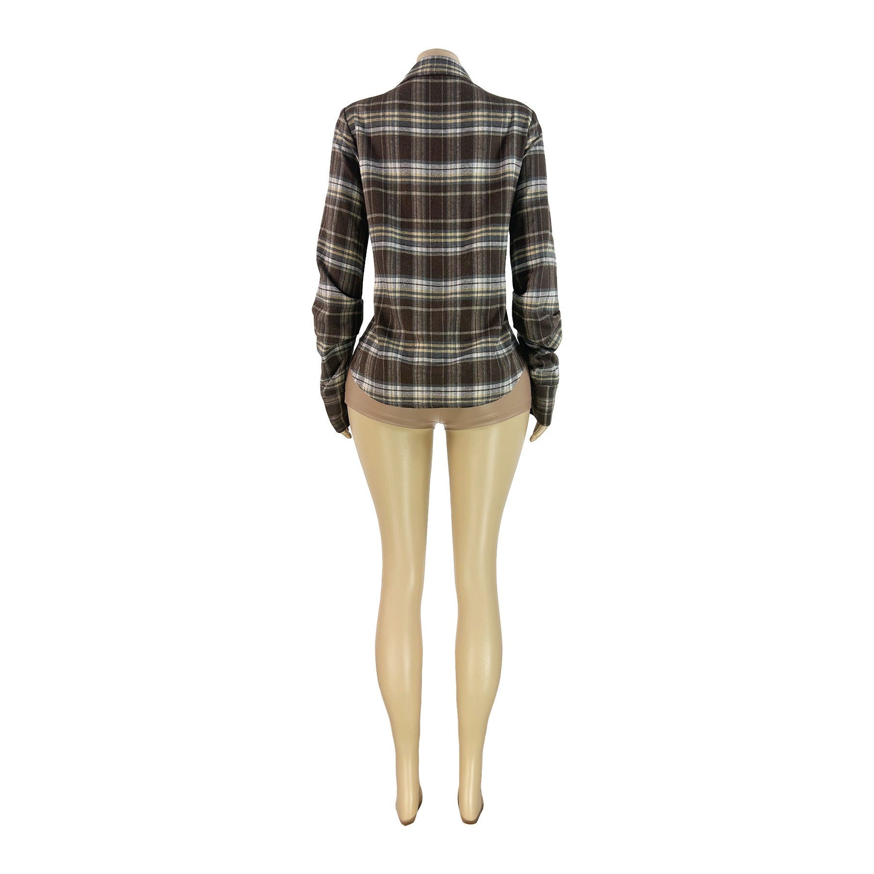 Women's Fashion Wear Plaid Casual Sexy Folding Sleeve Open Fork Head Women's Sweater