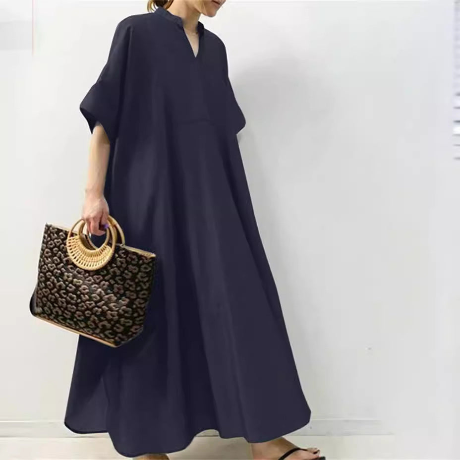 Women's Solid Color Half Sleeve Long Casual Dress