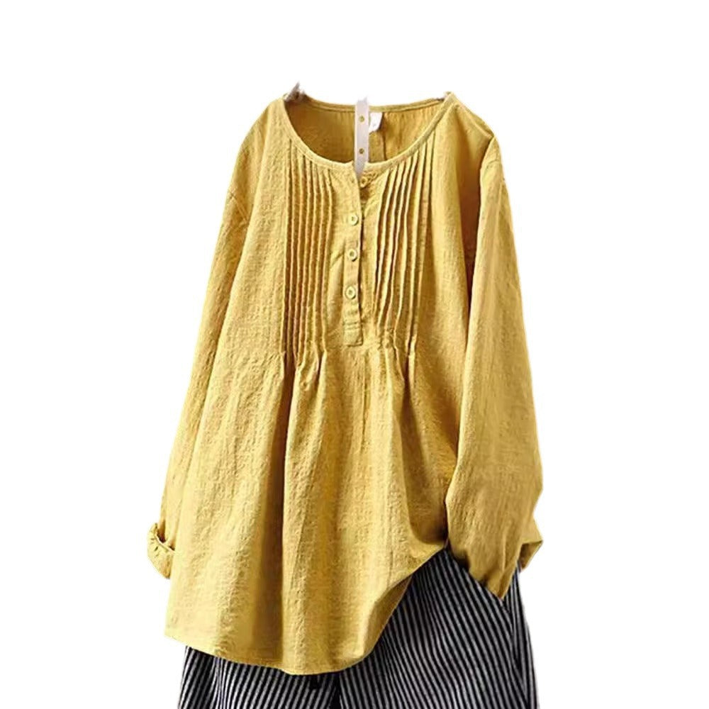Art Solid Color Bamboo Cotton Linen Pullover Tops