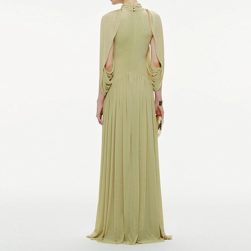 Women's Pleated Elegant Round Neck Simple Chiffon Dress