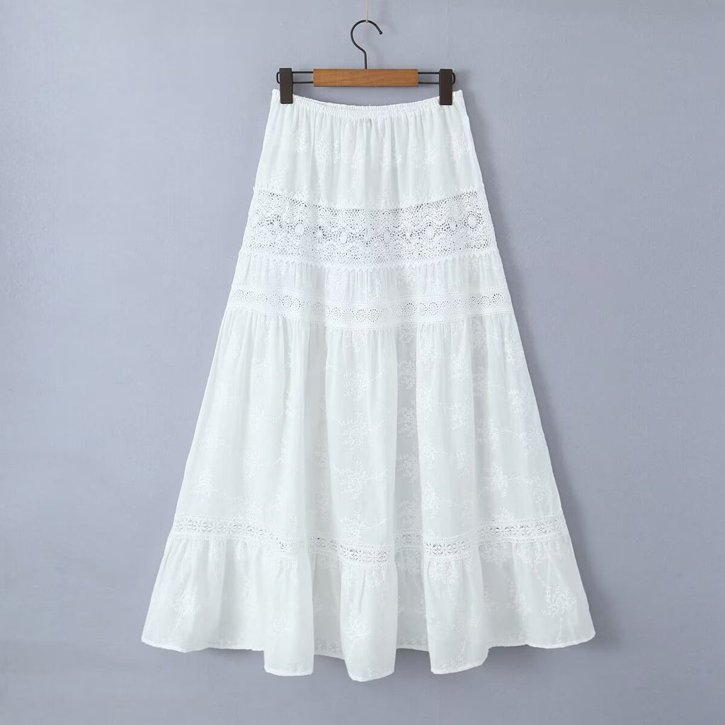 Summer Waist Holiday Lace Stitching Dress Skirts