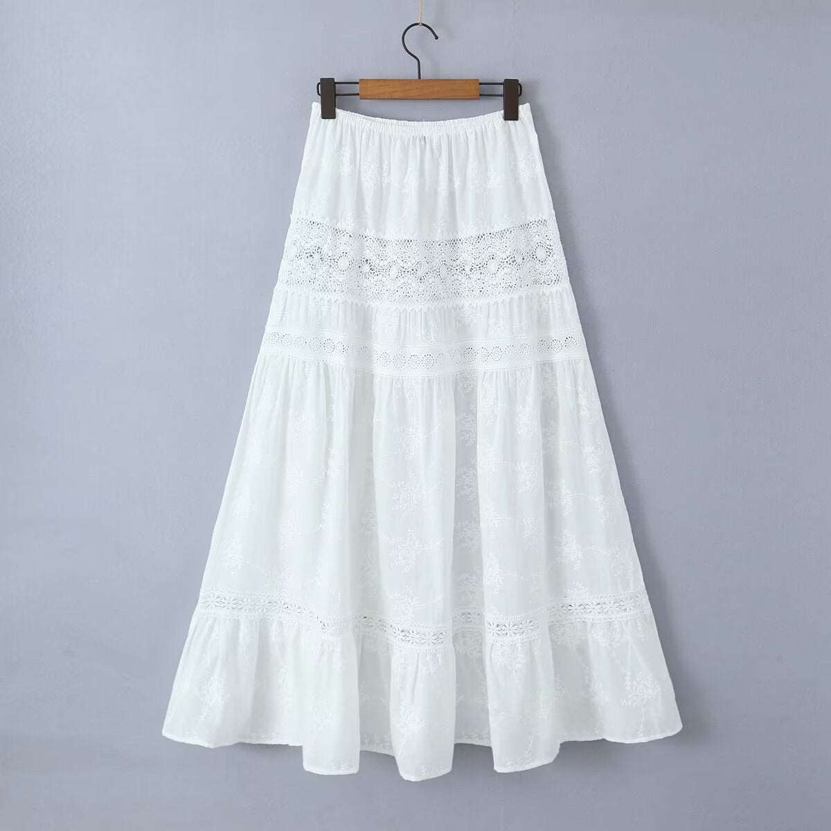 Summer Waist Holiday Lace Stitching Dress Skirts
