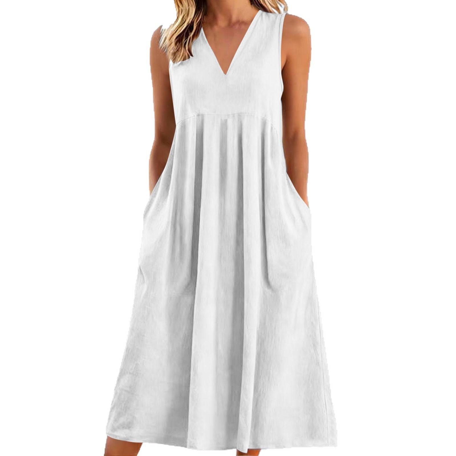 Women's Solid Color Pullover Sleeveless Cotton Linen Dress