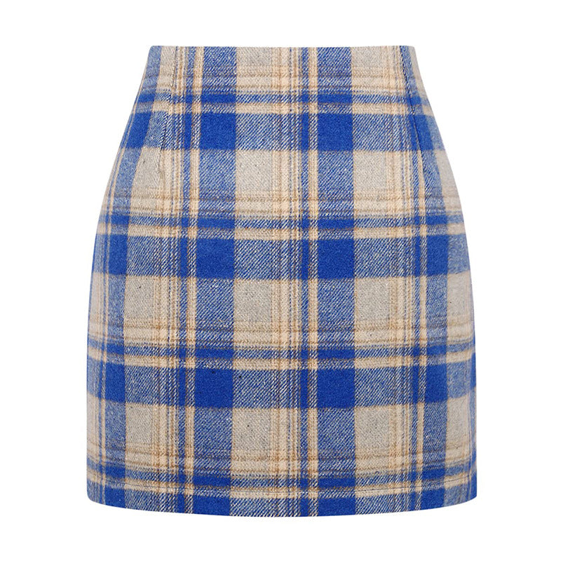Women's High Waist Tartan Tight Pencil Hip Skirt