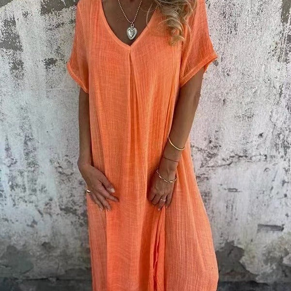 Women's Spring Fashion Cotton Linen Collar Dress