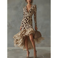 Women's Long-sleeved Digital Printing Stone Pattern Stitching Dress