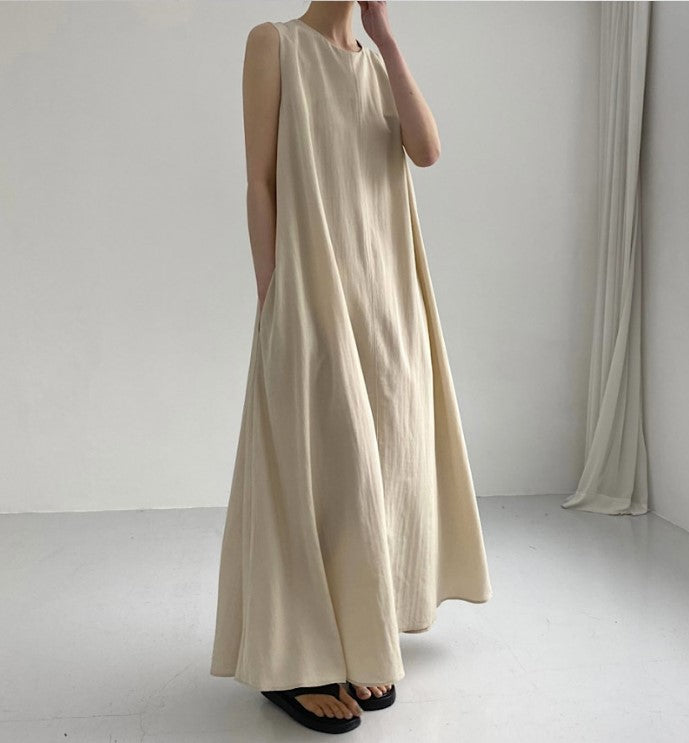Style Loose Sleeveless Pumpkin Long Cotton Dress