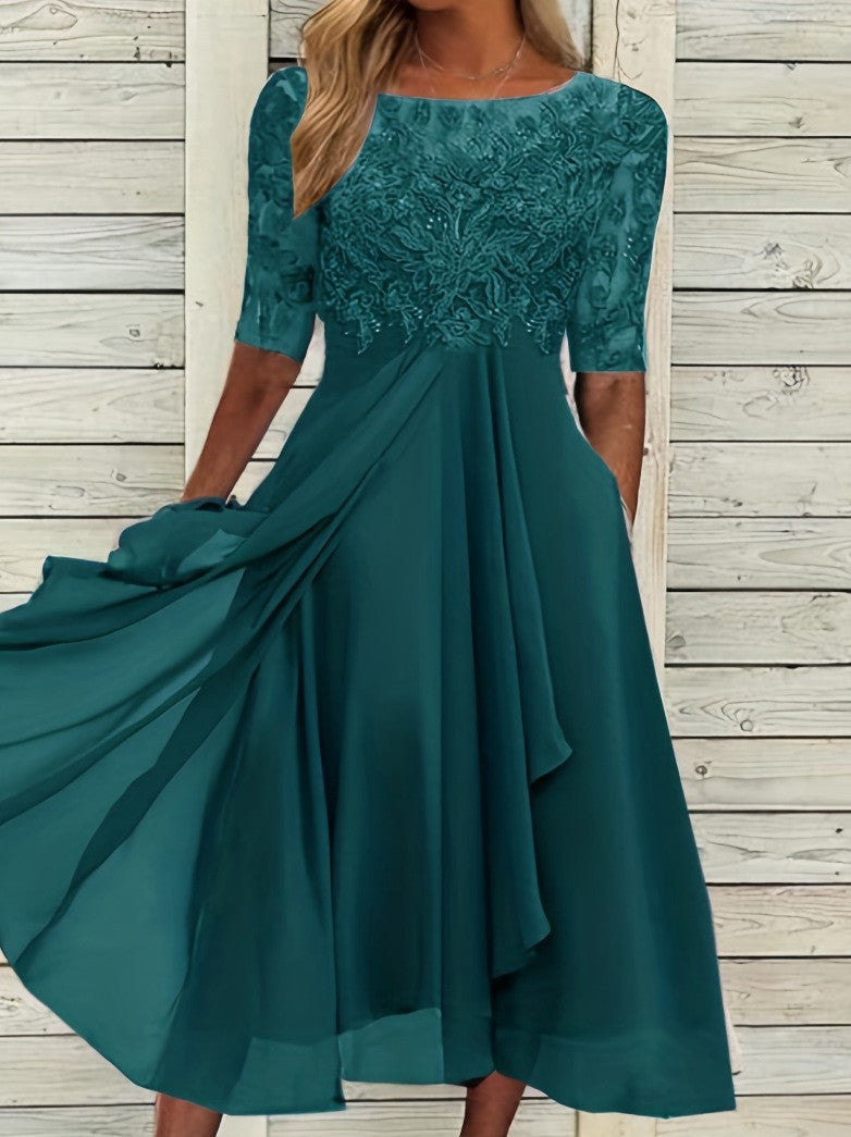 Unique New Women's Chiffon Stitching Lace Dress