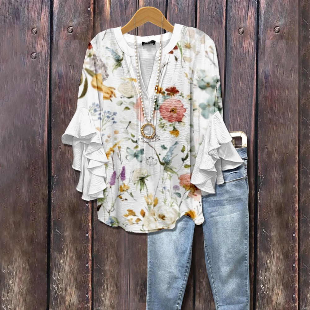 Women's Creative Floral Element Printing Digital Casual Trend Lotus Clothing