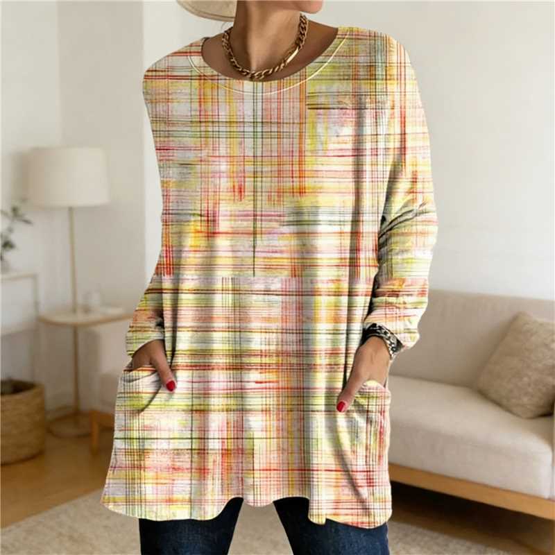 Women's Digital Printing Fashion Round Neck Mid-length Women's T-shirt