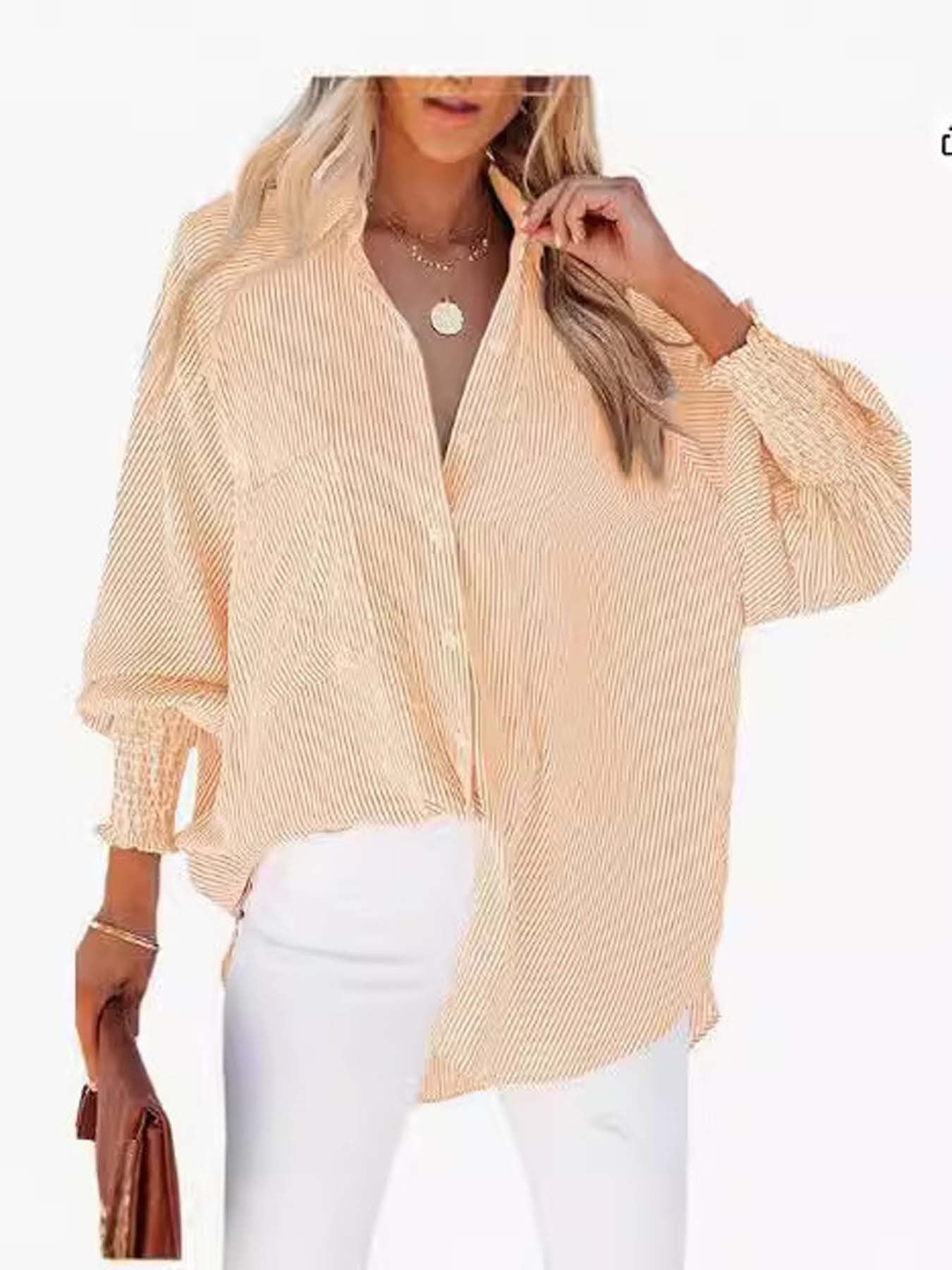 Women's Striped Long Sleeve Loose Shirt Casual Tops