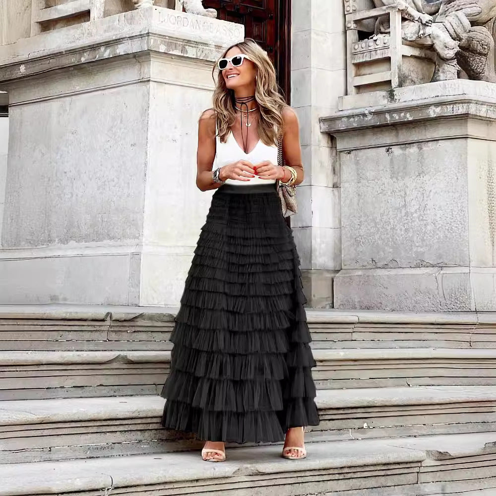 Women's Strictly Selected Summer Fashion Mesh Tiered Skirt