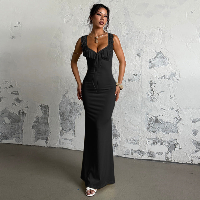 Women's Sexy Ruffles Lace Up Slim Fit Dress