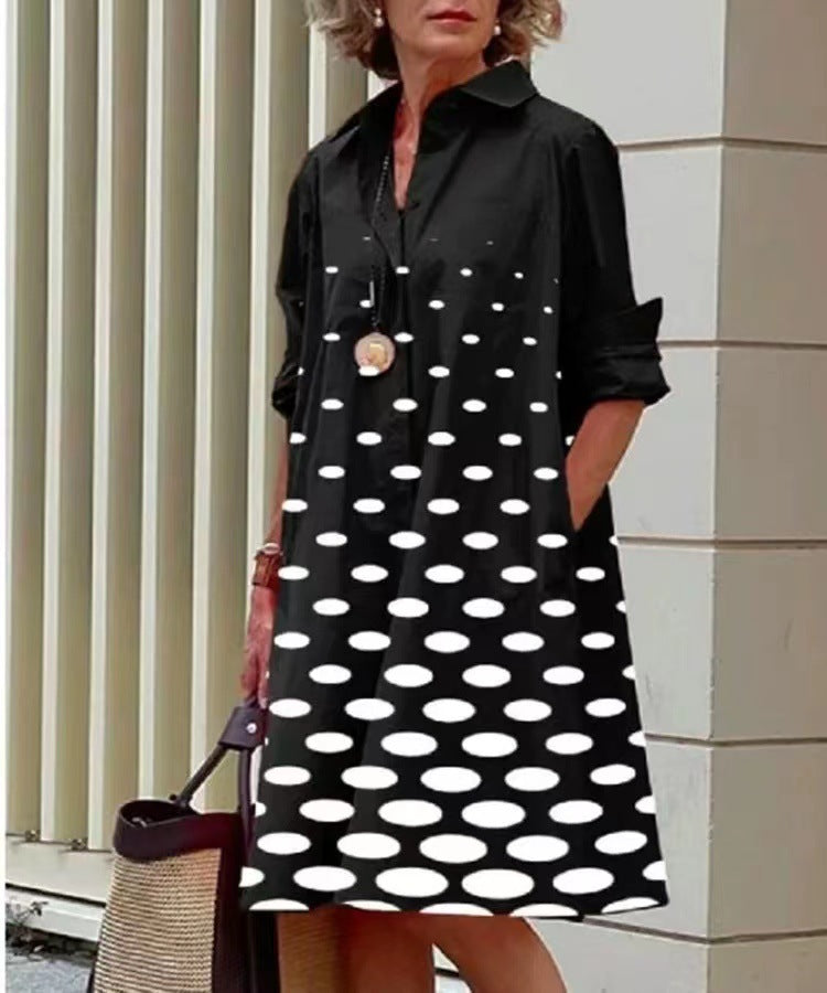 Elegant Polka Dot Collar Long Sleeve Blouse