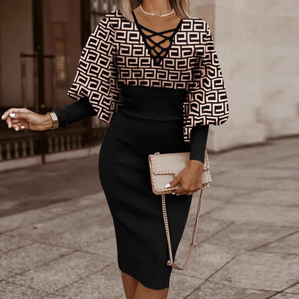 Elegant Stylish Unique Women's Long-sleeved Sheath Dress