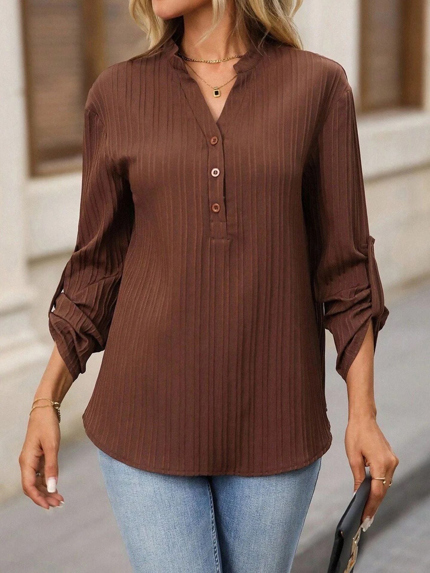 Women's Half Button Shirt Fashion Versatile Blouse