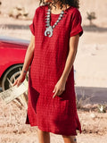Women's Short-sleeved Casual Round Neck Side Slit Dress