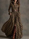 Women's Large French Retro Grid Slim Irregular Skirts
