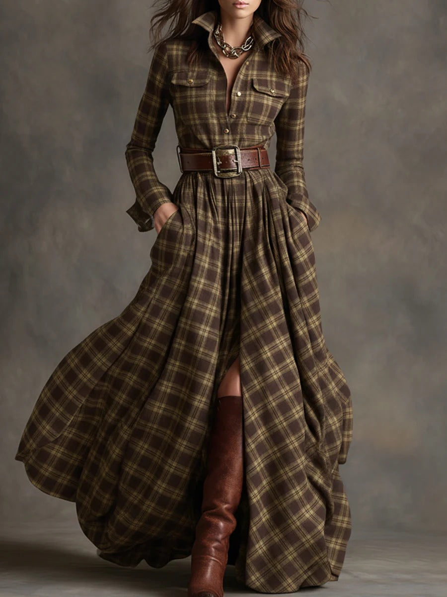 Women's Large French Retro Grid Slim Irregular Skirts