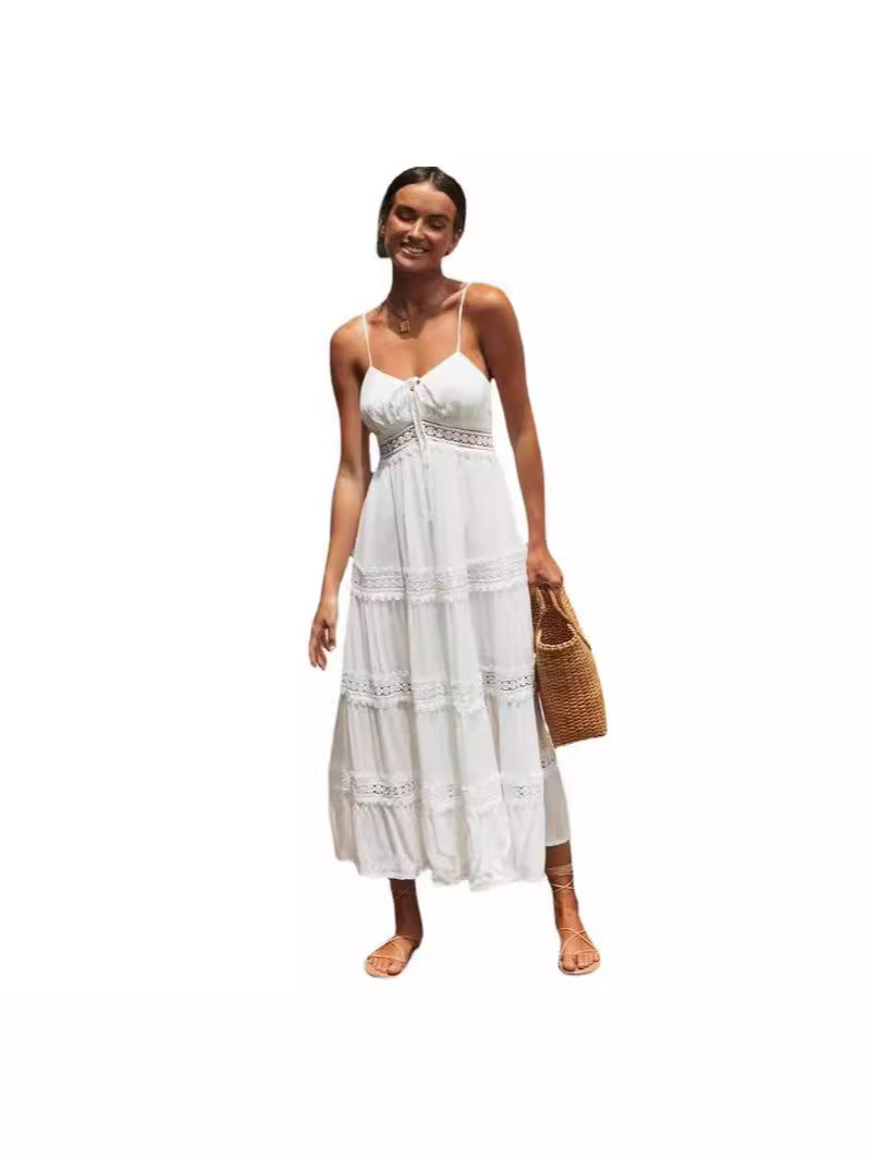 Women's Bohemian Strap Lace Stitching Large Swing Dress