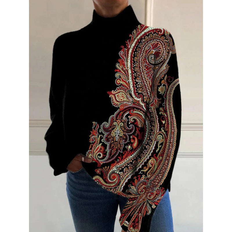 Innovative Women's Christmas Printed Wear Turtleneck Women's T-shirt