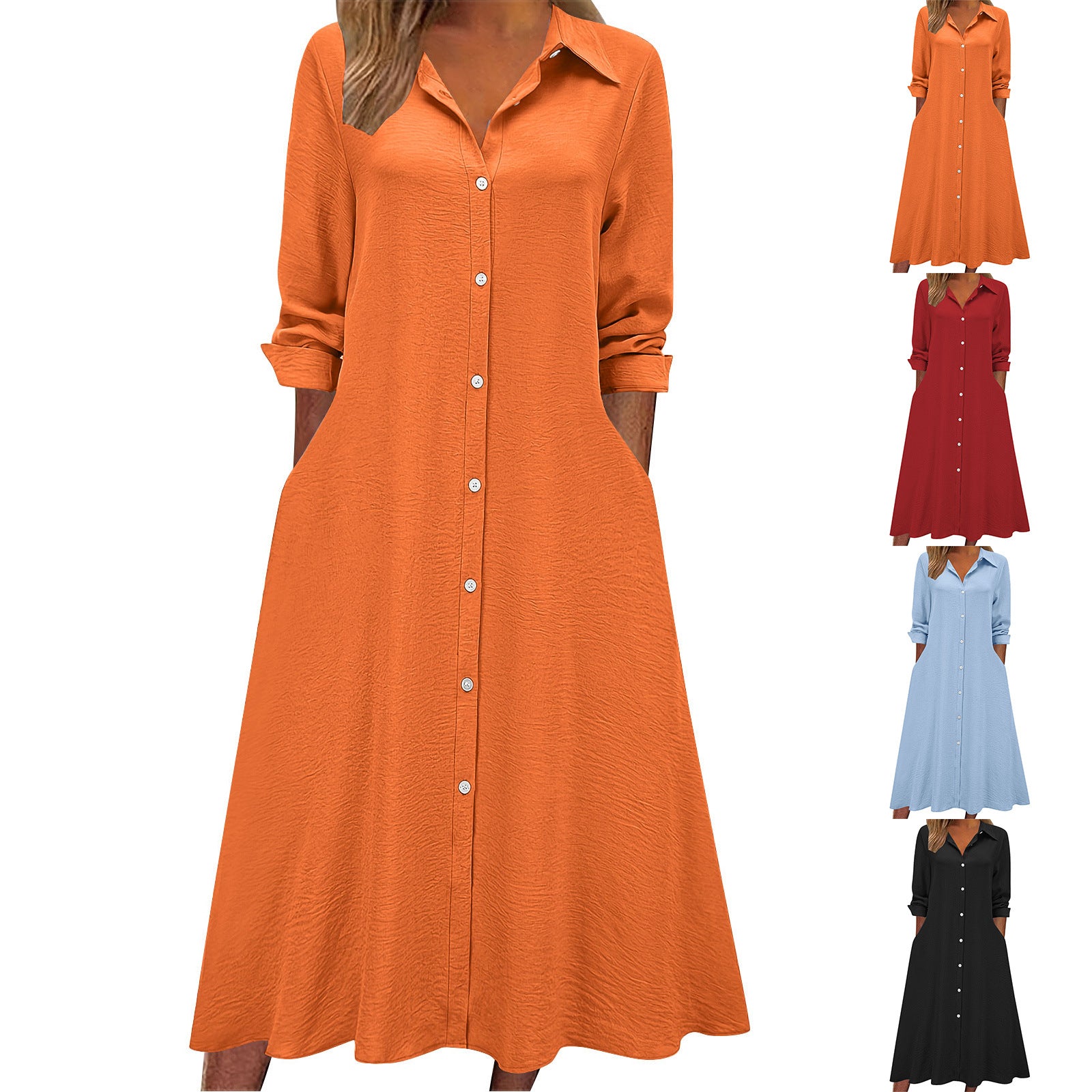 Women's Fashion Solid Color Lapel Long Sleeve Pocket Clothing
