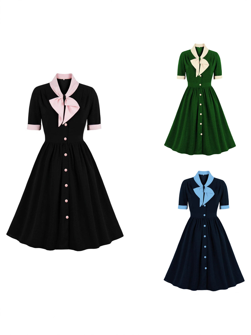 Women's Style Elegant Retro Contrast Color Bow Breasted Dress
