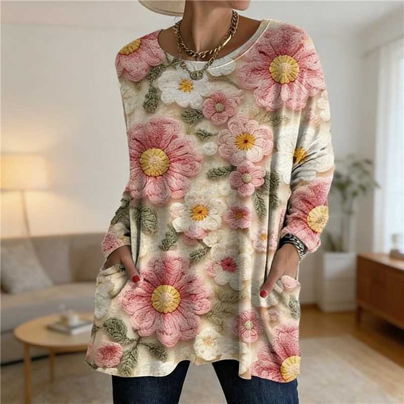 Women's Digital Printing Fashion Round Neck Mid-length Women's T-shirt