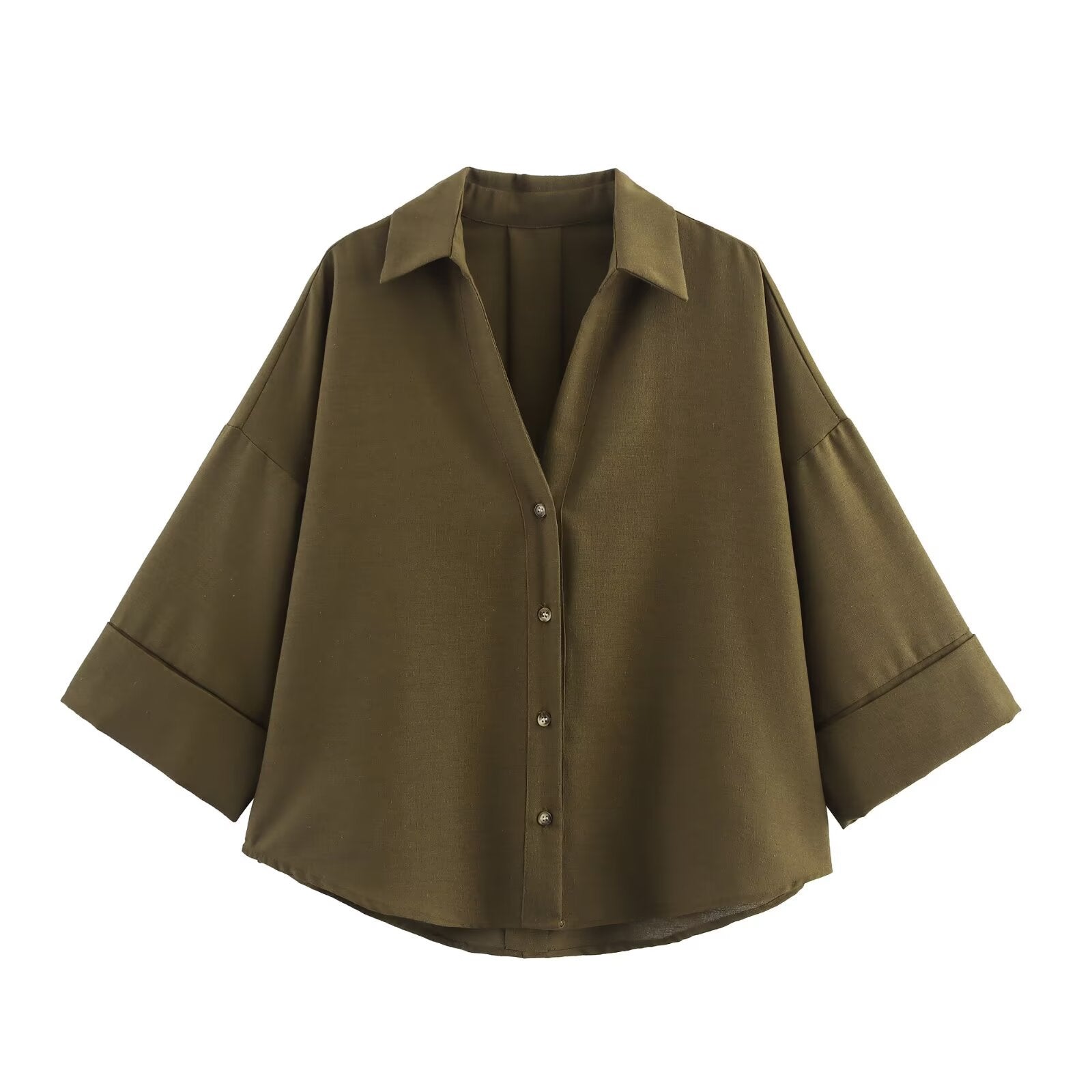 Women's Fashion Casual Lapel Striped Wide Sleeve Shirt Cotton Blouse