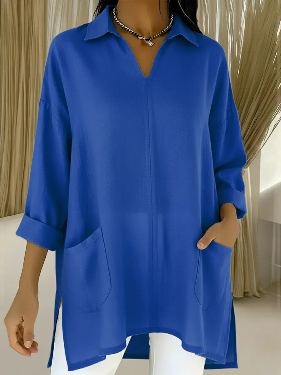 Women's Spring Fashion Solid Color Thin Pocket Blouse