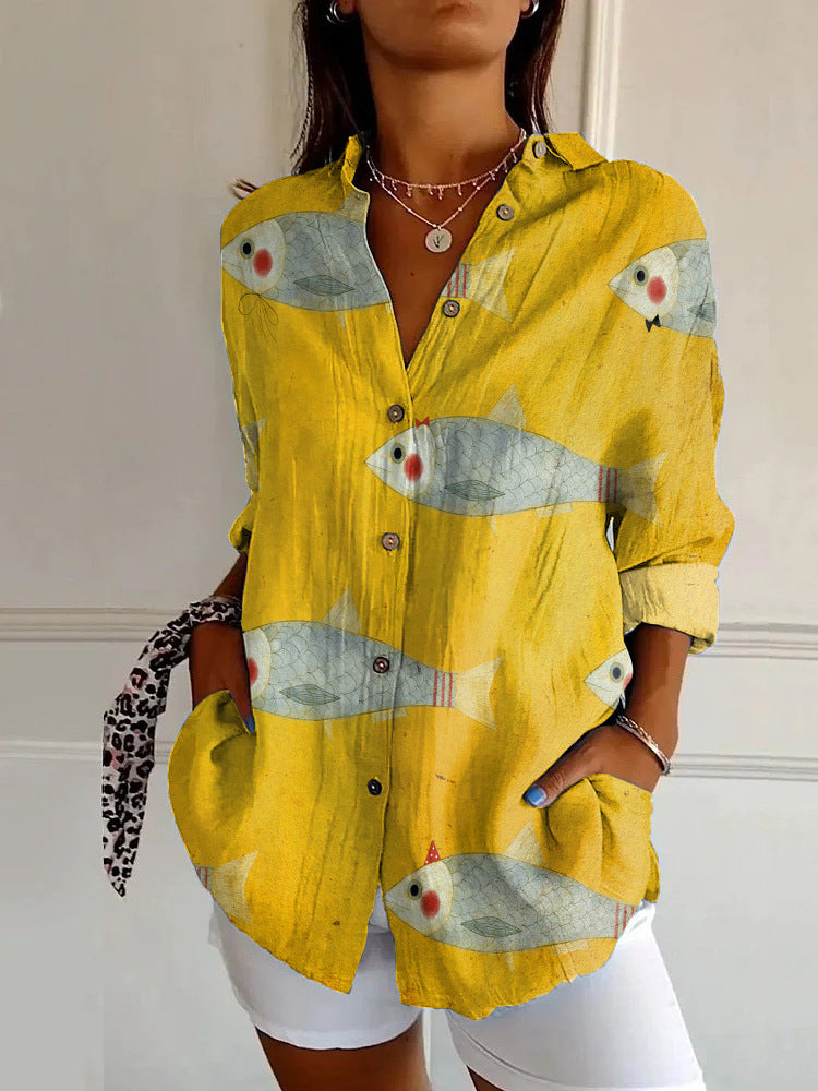 Women's Shirt Summer Trendy Printed Floral Sleeve Pattern Blouse