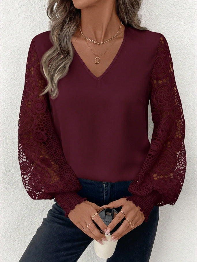 Women's Lace Oversleeve Shirt White Black Dark Blouse