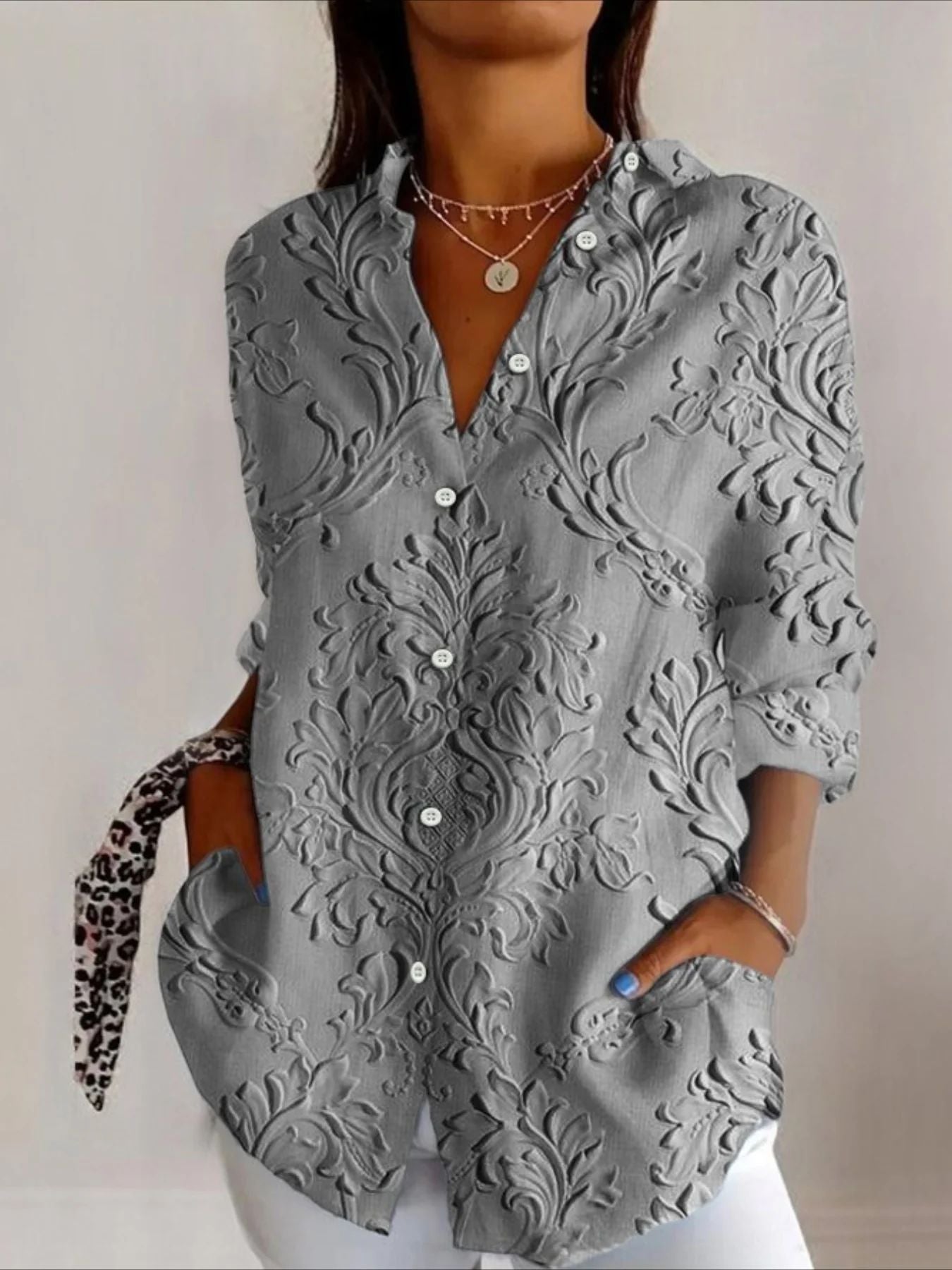 Women's Color Matching Printed Pattern Autumn Casual Loose Shirt Blouse