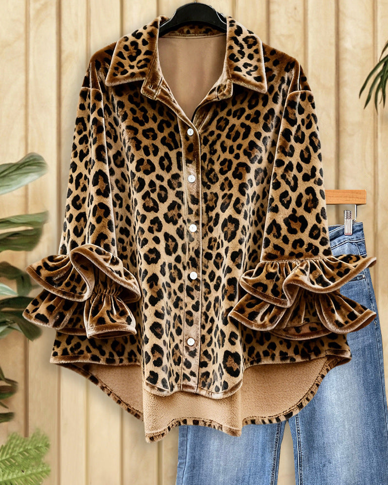Women's Collar Long Sleeve Veet Shirt Summer Korean Style Loose Figure Cardigans