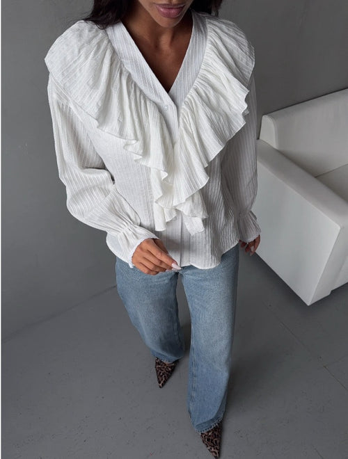 Flounce French Style Retro Design Long Sleeve Shirt Early Spring Tops