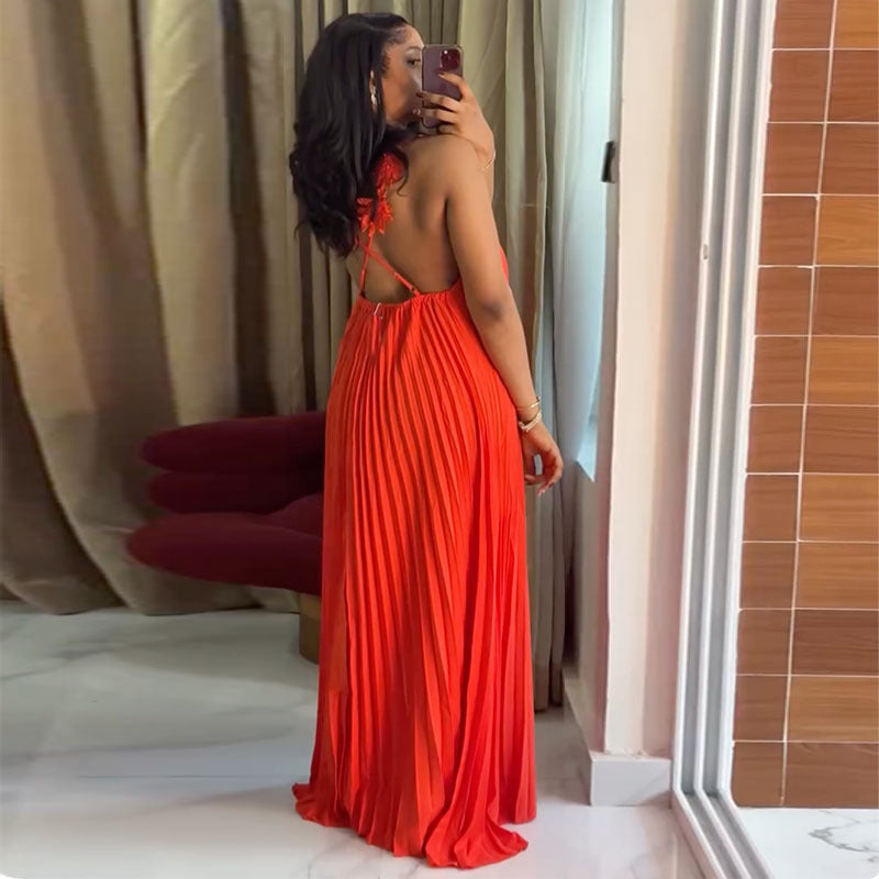 Women's Spring Sweet Fresh Sling Backless Pleated Skirts