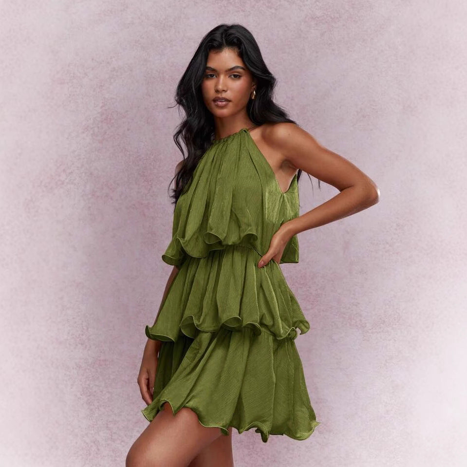 Summer Halter Sleeveless High-grade Tulle Ruffled Dress