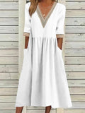 Women's Loose Cotton Linen Lace Collar Half Dress