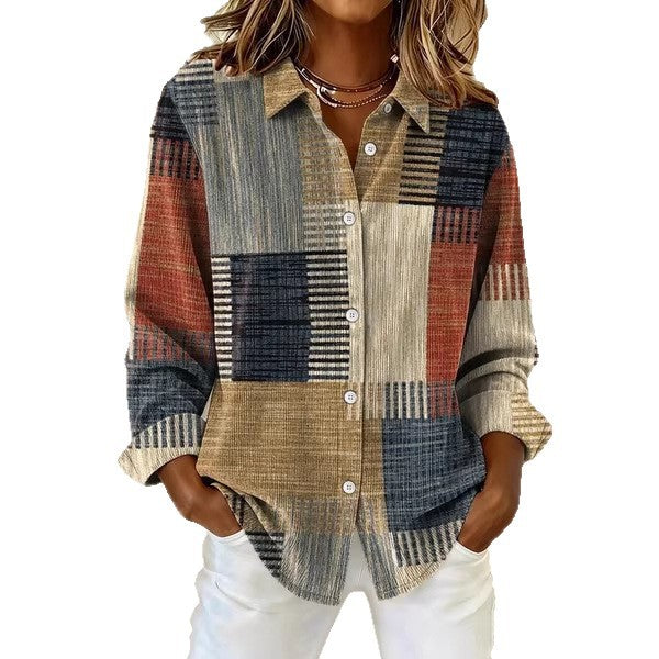 Innovative Women's Shirt Sleeve Lapel Print Blouse