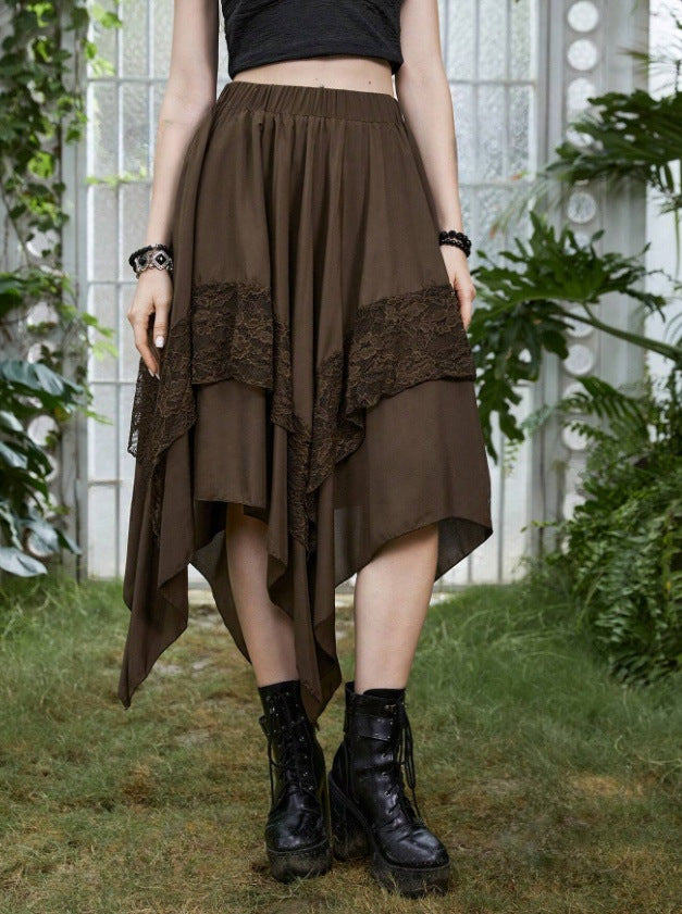 Dark Goth Punk Hot Lace Stitching Skirt