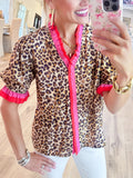 Women's Casual Fashion Leopard Print Contrast Color Ruffled Sleeves Shorts