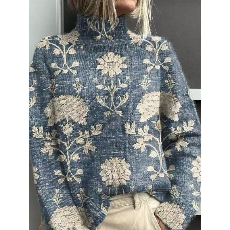 Innovative Women's Christmas Printed Wear Turtleneck Women's T-shirt