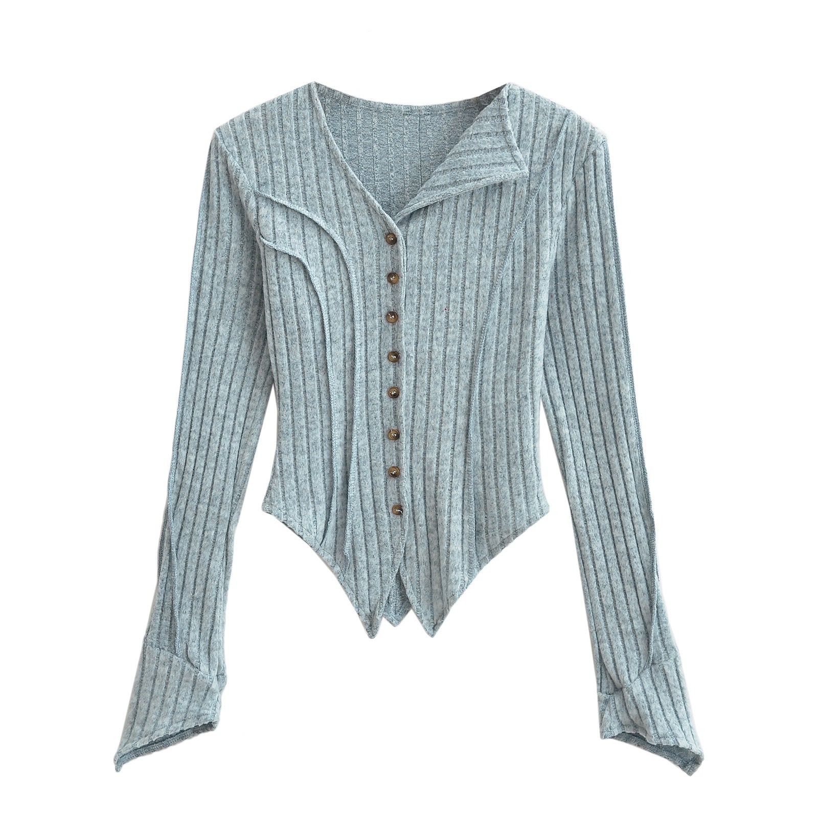 Design Irregular Reverse Line Sunken Stripe Knitted Cardigans