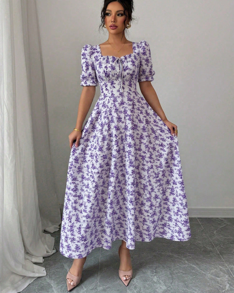 Women's Summer Fashionable Elegant Short-sleeved Printed Large Dress