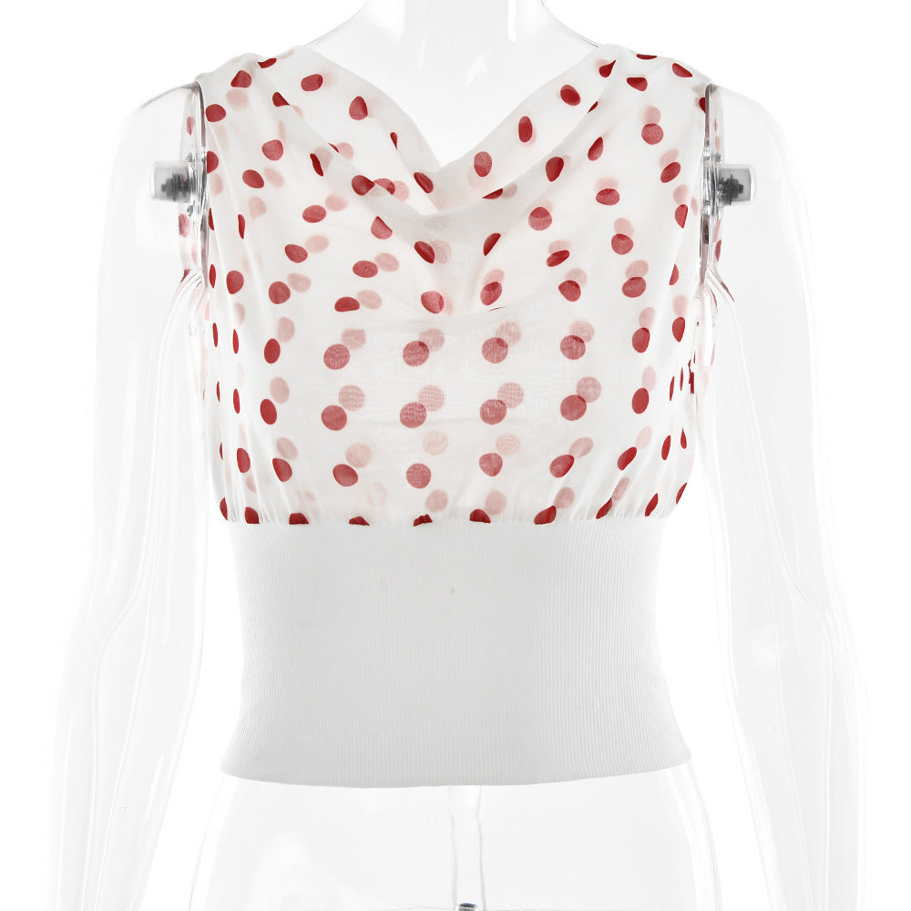 Polka Dot Hot Sexy Slim Fit Backless Drawstring Women's T-shirt