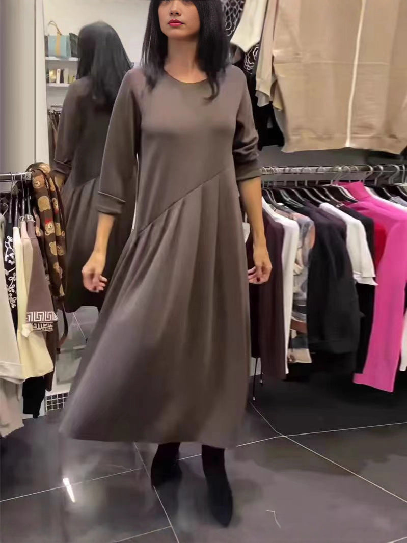 Leisure Long Sleeve Pleated Pullover Slimming Dress