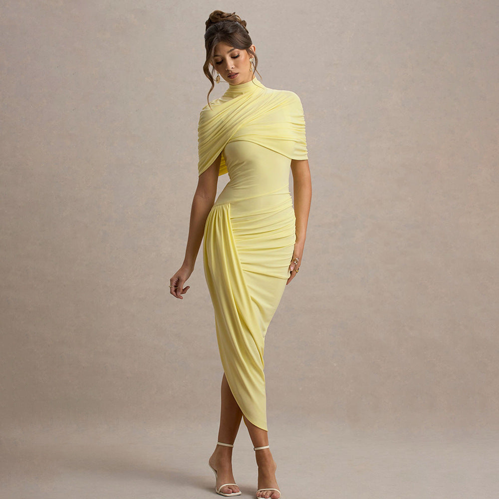 Women's Elegant Pleated Fashionable Sexy Backless Sheath Dress